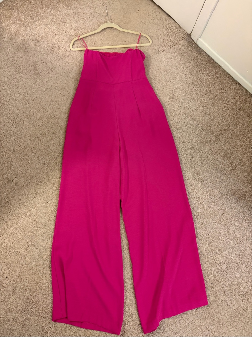 Express Strapless Fuchsia Wide-Leg Jumpsuit